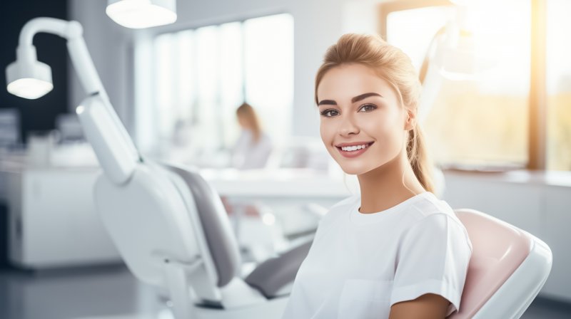 a young woman smiling after receiving cosmetic dentistry