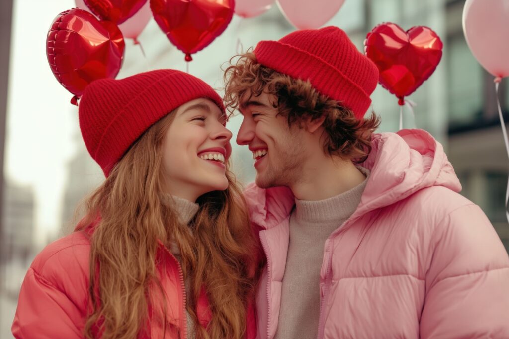 A smiling couple on a valentine’s day date